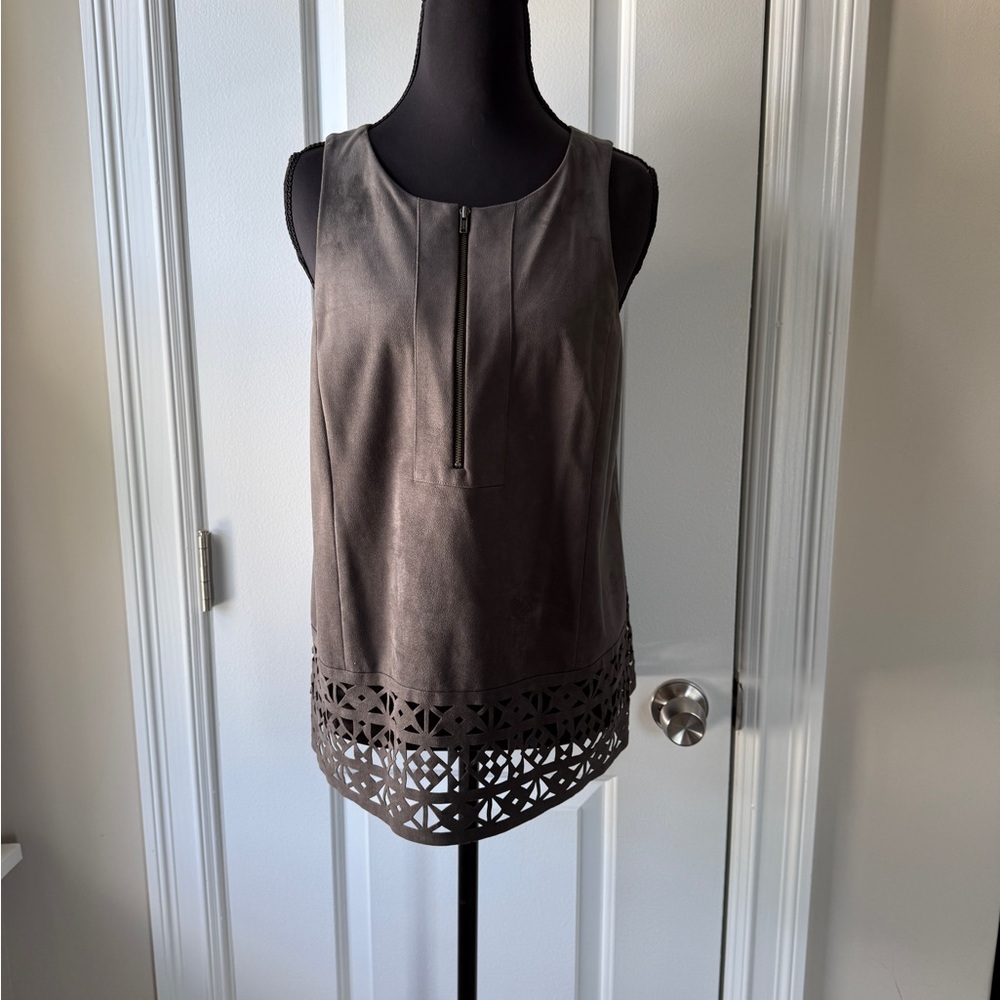 Anthropologie Vegan Suede HD in Paris Grey Cutout Sleeveless Tank Top
